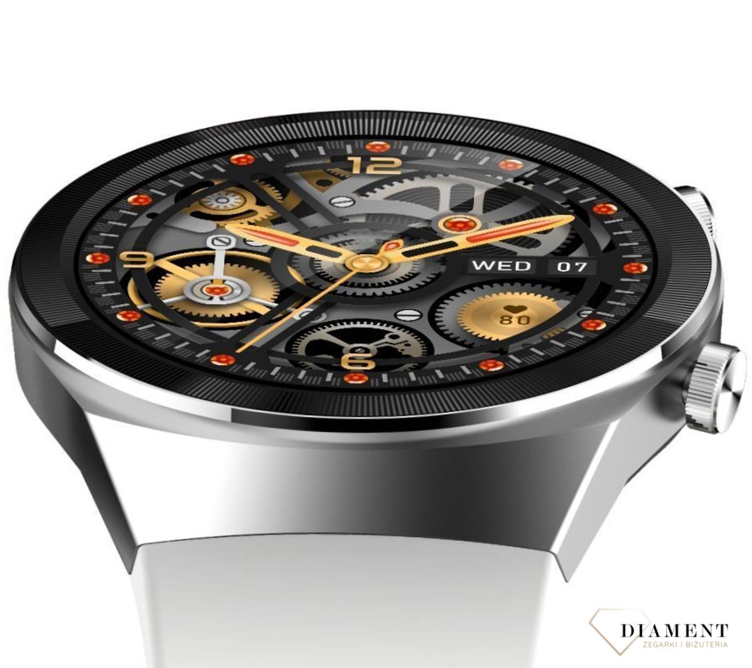 Smartwatch męski na białym pasku Rubicon RNCE68. Bluetooth. Zdalne rozmowy przez zegarek  (2).jpg